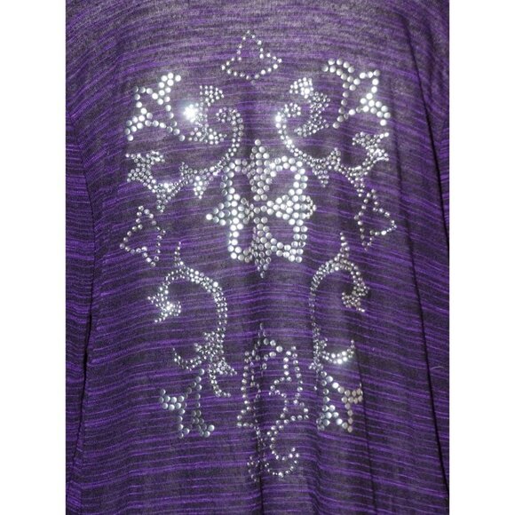 Absolutely Famous Purple Heathered Open Front Cardigan Sweater Size L Studded - Picture 10 of 12